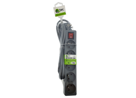 Extension cord gray 5 sockets with switch, 2m, Q-394F QTEC