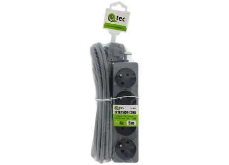 Extension cable gray 4 sockets, 5m, Q-403F QTEC