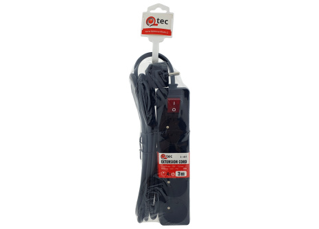 Extension cord black 4 sockets with switch, 3m, Q-358F QTEC