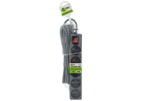 Extension cord gray 5 sockets with switch, 3m, Q-400F QTEC