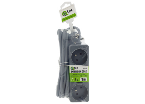 Extension cable gray 3 sockets, 3m, Q-395F QTEC