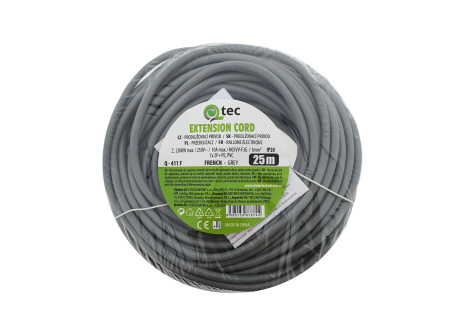 Extension cable gray 1 socket, 25m, Q-411F QTEC