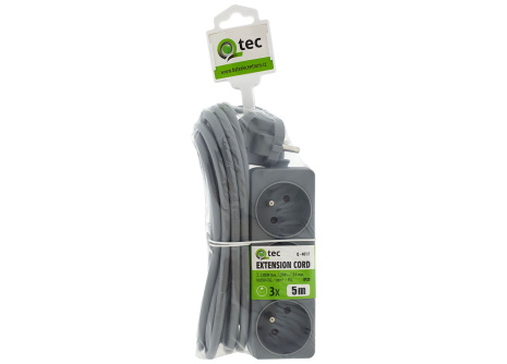 Extension cable gray 3 sockets, 5m, Q-401F QTEC