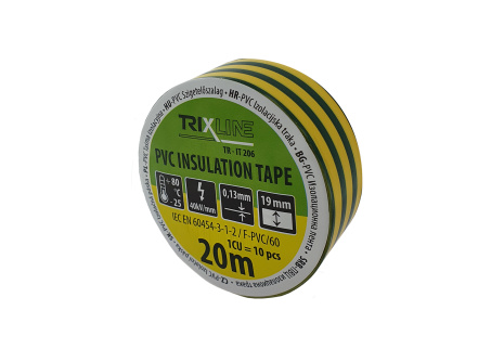 PVC insulating tape TR-IT 206 20m, 0.13mm green-yellow TRIXLINE