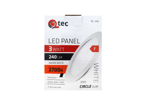 LED panel Qtec Q-216C 3W, circular built-in 2700K