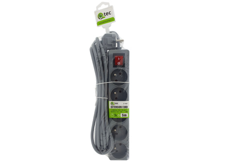 Extension cable gray 5 sockets with switch, 5m, Q-406F QTEC