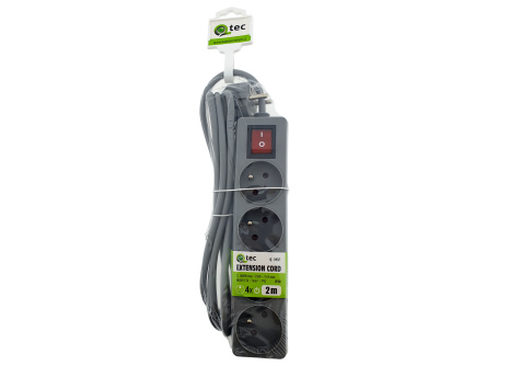 Extension cable gray 4 sockets with switch, 2m, Q-393F QTEC