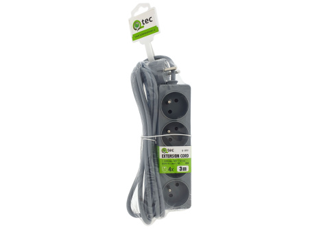 Extension cable gray 4 sockets, 3m, Q-397F QTEC