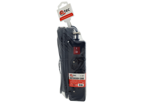 Extension cord black 3 sockets with switch, 3m, Q-356F QTEC