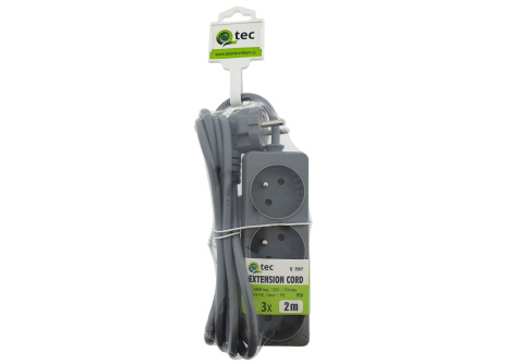 Extension cable gray 3 sockets, 2m, Q-390F QTEC