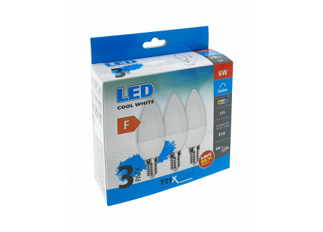 LED bulb Trixline 6W C35 E14 cold white 3 PACK