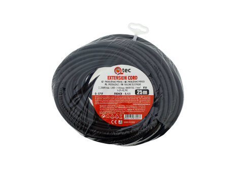 Extension cord black 1 socket, 25m, Q-371F QTEC