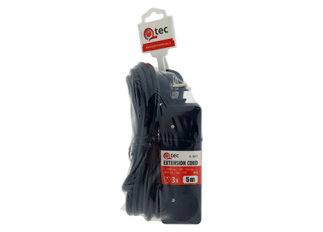 Extension cord black 3 sockets, 5m, Q-361F QTEC