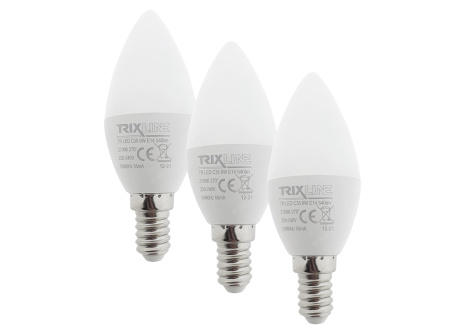 LED bulb Trixline 6W C35 E14 warm white 3 PACK