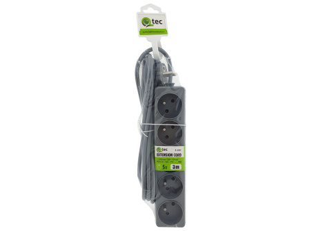 Extension cable gray 5 sockets, 3m, Q-399F QTEC