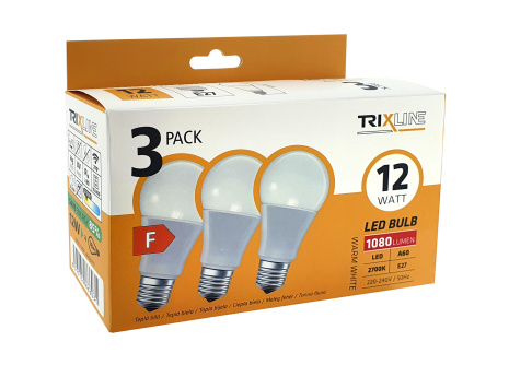 LED bulb Trixline 12W A60 E27 warm white 3 PACK