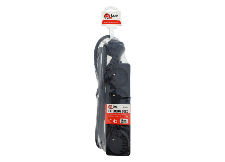 Extension cord black 4 sockets, 2m, Q-352F QTEC