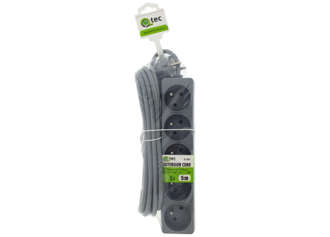 Extension cable gray 5 sockets, 5m, Q-405F QTEC