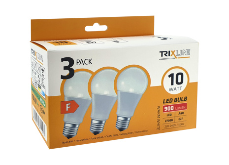 LED bulb Trixline 10W A60 E27 warm white 3 PACK