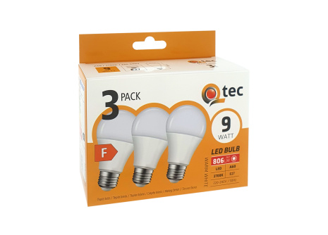 LED bulbs 9W/806lm/A60/E27 warm white 3 PACK Qtec