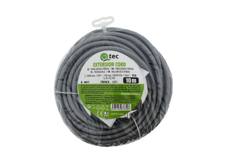Extension cable gray 1 socket, 10m, Q-409F QTEC