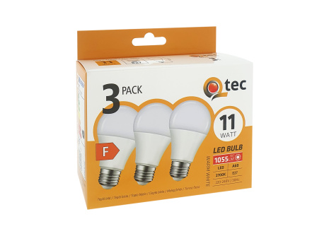 LED bulbs 11W/1055lm/A60/E27 warm white 3 PACK Qtec