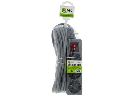 Extension cord gray 3 sockets with switch, 5m, Q-402F QTEC