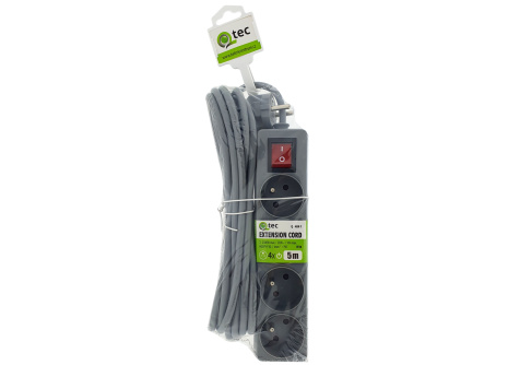 Extension cable gray 4 sockets with switch, 5m, Q-404F QTEC