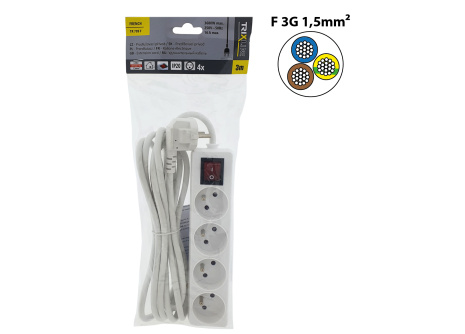 Extension lead 4 sockets with switch, 3m, TR 709 F