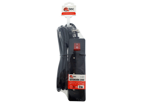 Extension cord black 3 sockets with switch, 2m, Q-351F QTEC