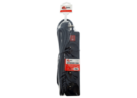 Extension cord black 4 sockets with switch, 2m, Q-353F QTEC