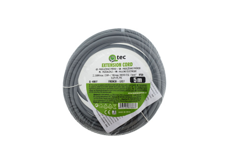Extension cable gray 1 socket, 5m, Q-408F QTEC