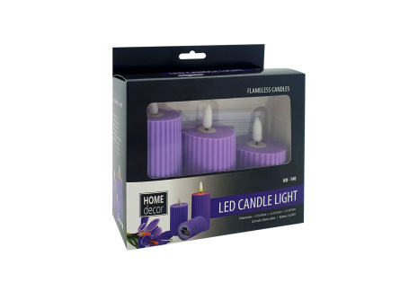 HD-140 LED candle - purple 5.5x10cm HOME DECOR set of 3 pcs