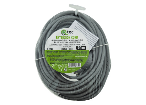 Extension cable gray 1 socket, 20m, Q-410F QTEC