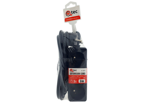 Extension cord black 3 sockets, 3m, Q-355F QTEC