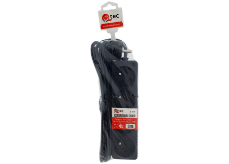 Extension cord black 4 sockets, 3m, Q-357F QTEC