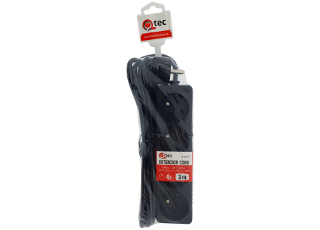 Extension cord black 4 sockets, 3m, Q-357F QTEC