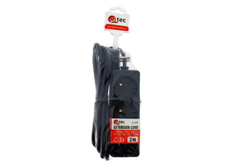 Extension cord black 3 sockets, 2m, Q-350F QTEC